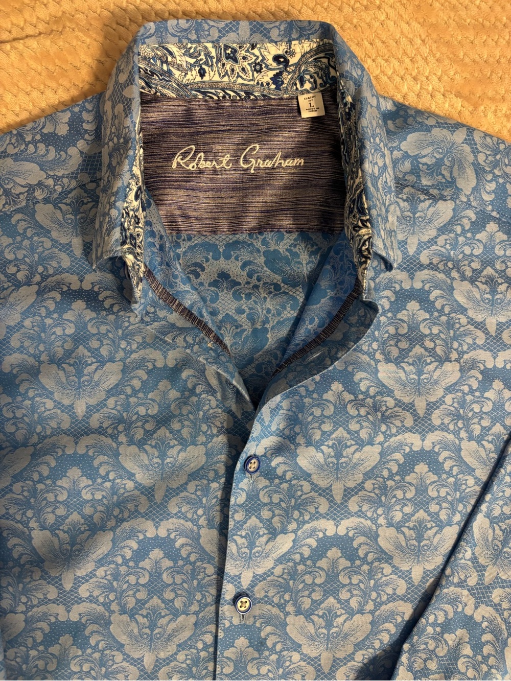 Robert Graham Blue and Light Blue Floral Damask Dress Shirt